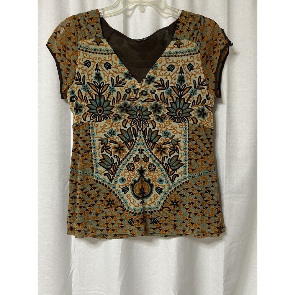 Nicole Women Top Blouse Size L Short Sleeve Multicolor Vintage Y2K